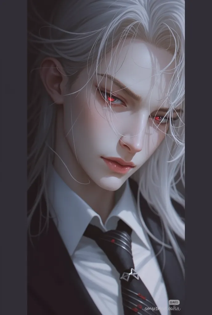  Edward has a pale, almost porcelain-like complexion due to his albinism, giving him an ethereal, fragile appearance. His long, white hair falls messily around his face, often untamed during his hunts. His striking red eyes, full of intelligence and malevo...