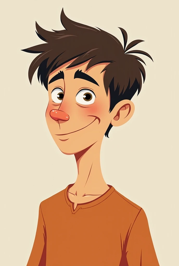 Draw a thin boy with a big nose and a half-closed eye that looks like Shaggy