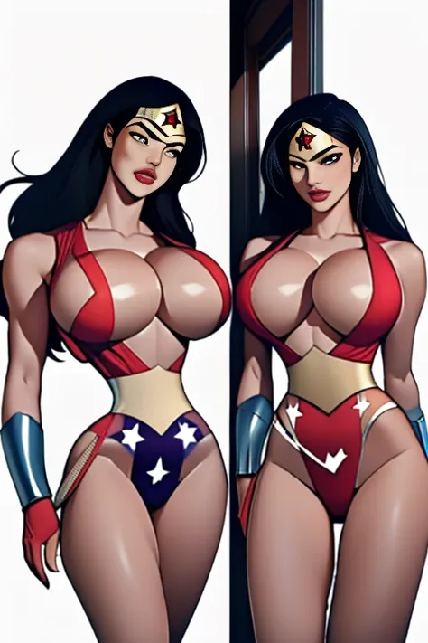 (High-definition CG), (  best quality  ), (High-definition CG), (  best quality  ), (  Mai Shiranuhi  ), (Overall view)   cool and handsome face  ,  Wonder Woman costume ,    beautiful and sexy young woman , 18 years old,     toned musculature  ,   with a ...