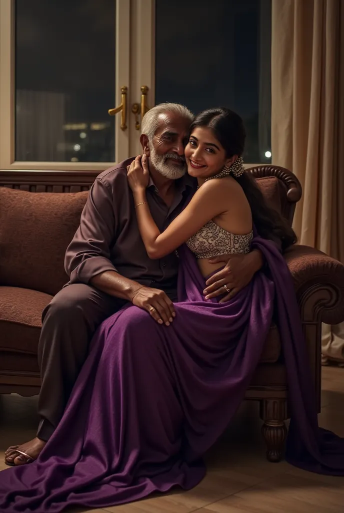 (photorealism:1.2), ((top-quality、8k、​masterpiece:1.3)),(zaira wasim:1.3), ( beautiful sexy woman with dark skin old age uncle:1.5) ,  hugging black skin old man, hands tightly gripping his neck , intimate and emotional moment, sharp focus:1.2,oldman head ...