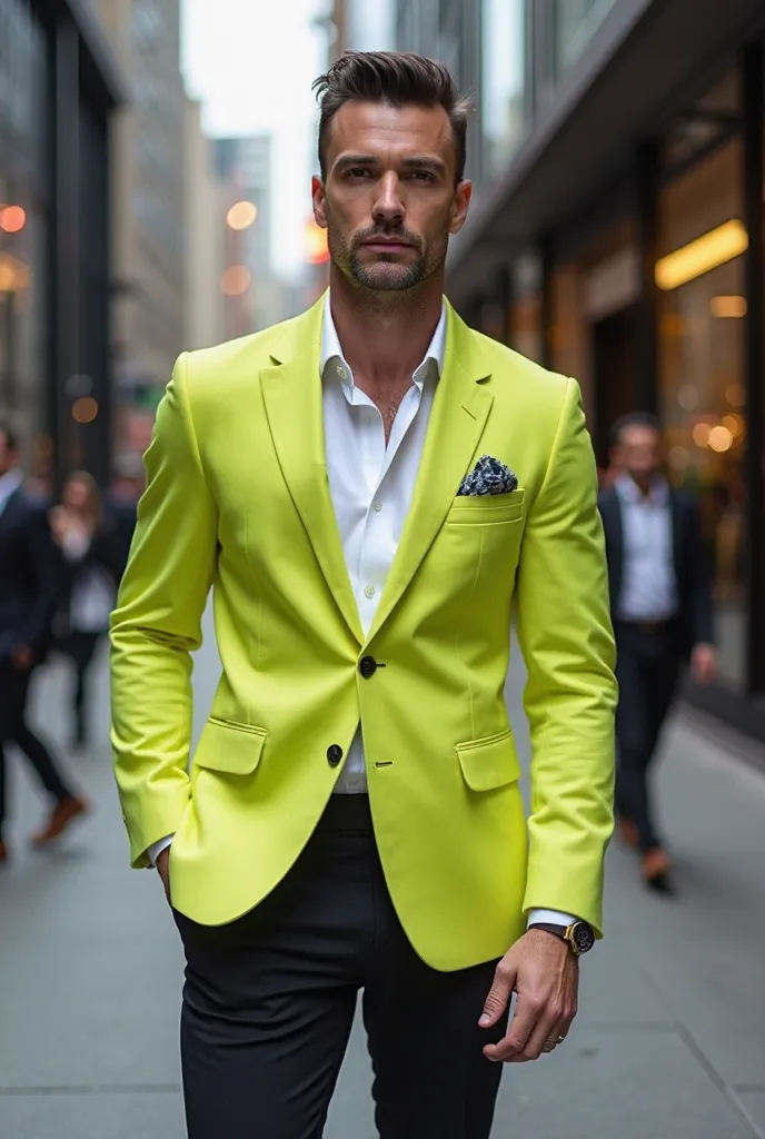  man, wearing a lime blazer