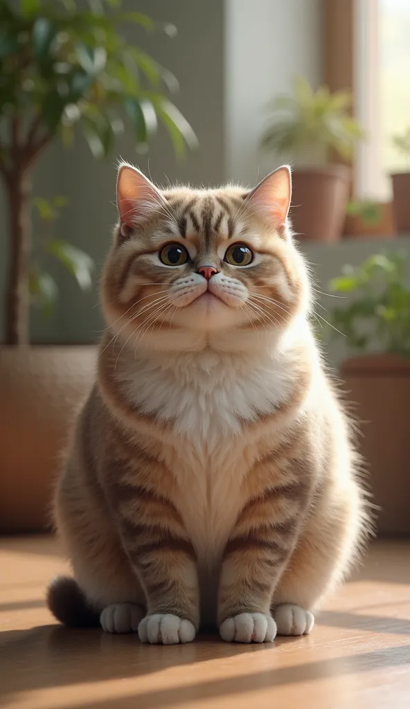 Chubby cat、realistic pictures、 standing、Adult cat、Eyes are real 、Normal eyes