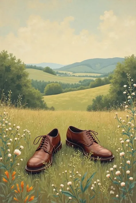 Create a drawing of a pair of shoes in a large background, inspired by the artist Fairfield Porter




