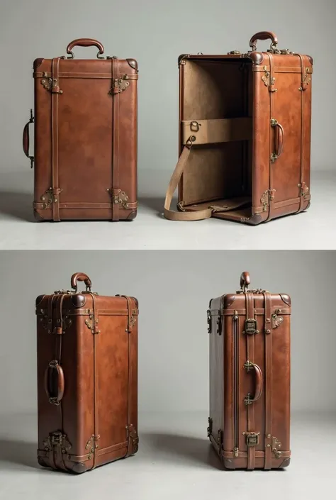 I need a sequence of a vintage suitcase that opens more with each picture. From just one angle, the front one. I want it to be at first closed and then slowly open. Generate one picture when it's closed. Next one when it's 30% open. Next one when it's 70% ...