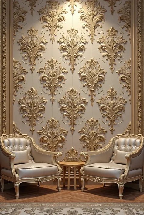 Cerate a realistic Royal pattern glossy 4d wallpaper for living room in large size