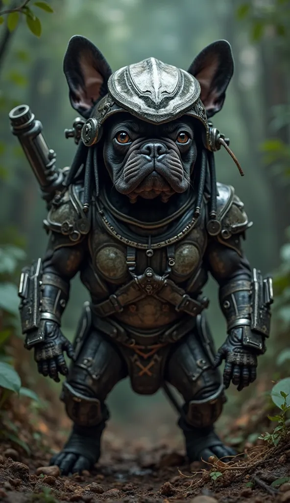 French bulldog dressed as Predator 