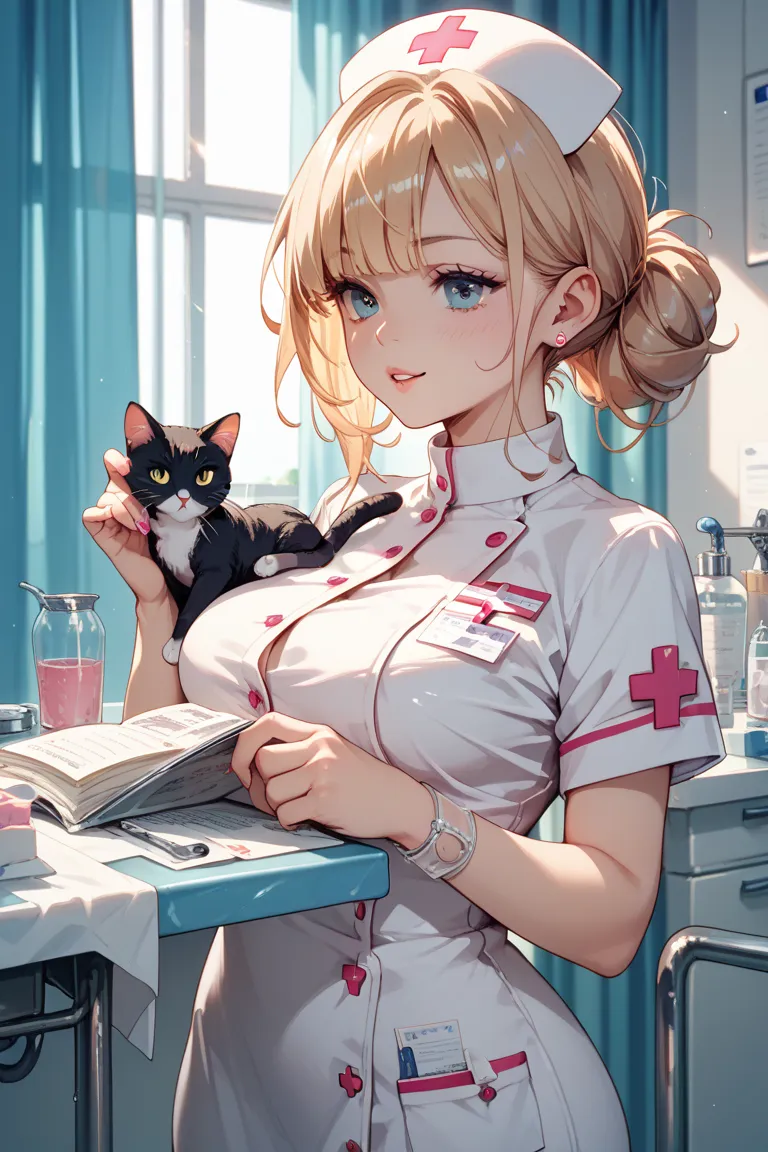 Nurse holding a cat