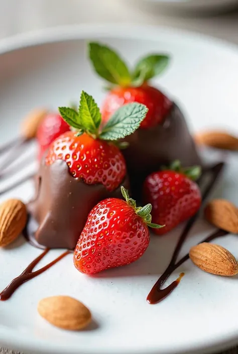 Strawberry, chocolate and almonds for two people