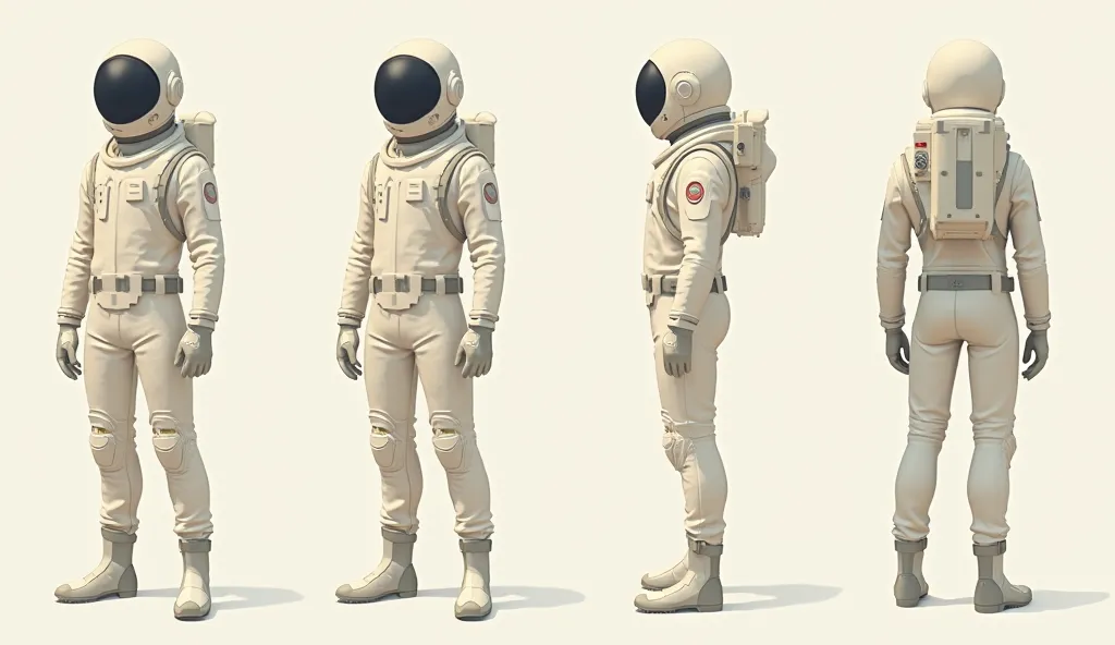 A concept art of minimalist sci-fi astronaut pilot character in a stylized silhouette post-apocalyptic style inspired by "Journey" video game. The textures are subtle and stylized, pastel colors, avoiding harsh realism.  multiple angles and poses on a char...