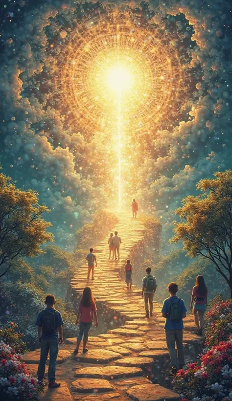 Create a stunning 8K ultra-high-definition educational poster titled “Education and Spiritual Integration” with the subtitle “Spiritual Pedagogy, NEP, and Disability Empowerment.”

Illustrate a harmonious blend of education and spirituality using radiant l...