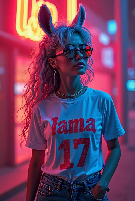 t-shirt lettering "lama" "№ 17" bright neon 