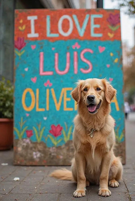 Dog next to an I Love Luís Oliveira sign 