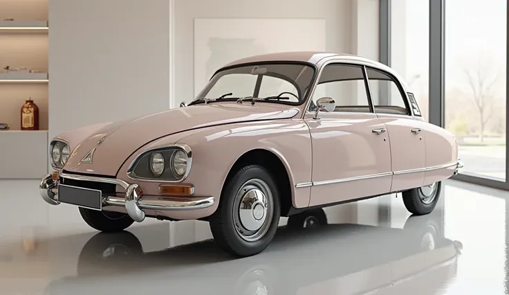 create an oily ultra-detailed 3D render of a Classic,1962 Citroen ID 19.The car's should feature a 'Gleamy glossy painted glossy Rose Gray' color and sleek. The body should be in glossy glossy glossy Rose Gray, captured in an ultra-detailed, glossy, shinin...