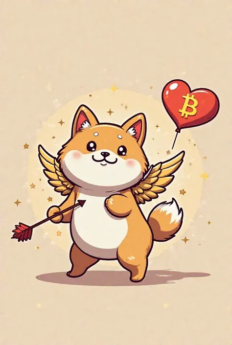 Create a Shiba Inu dog** wearing Cupid’s wings, holding a tiny bow and arrow aimed at a Bitcoin symbol.  
**Colors**: Fluffy white dog, golden wings, red heart-shaped arrow.  
**Style**: Anime-inspired with thick outlines and sparkly hear