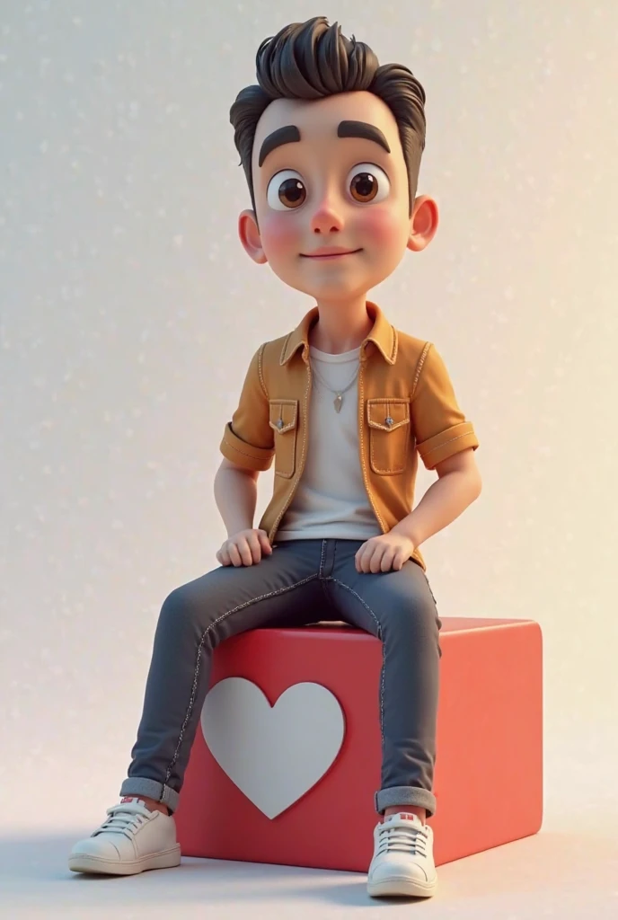 Creat a 3d illustration of an animated character of a handsome man sitting casually on top of social media logo "TIKTOK" the character must wear modern Filipino clothes.the background of is mockup of his facebook profile page with a profile name "Mahir Oma...