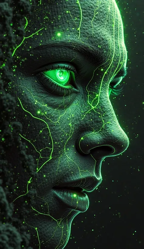 Wallpaper, Masterpiece, 8k, high quality, high standard, high resolution, only black and grey colors with neon green on details, typed "Abyssal Acid" underline "Anima Arrabbiata", electronic party vibes, great energy, good vibes, hardcore vibe