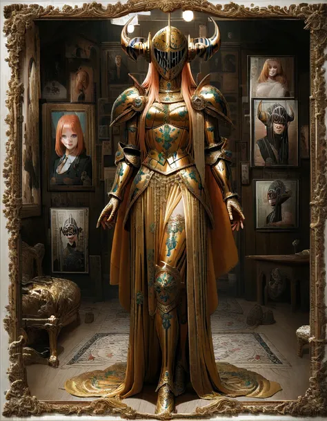 beautiful strong woman in a shining golden armor (intricate design golden armor), offset printing, full body visible, perfect body proprortion, perfect face, perfect hair, perfect details, high detail, Poster, 8k, :: intricate details, ornate, detailed ill...