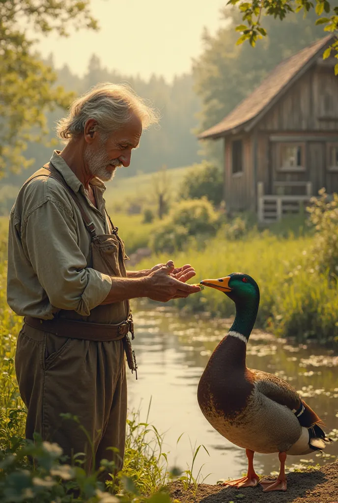 A farmer fed a golden-winged duck