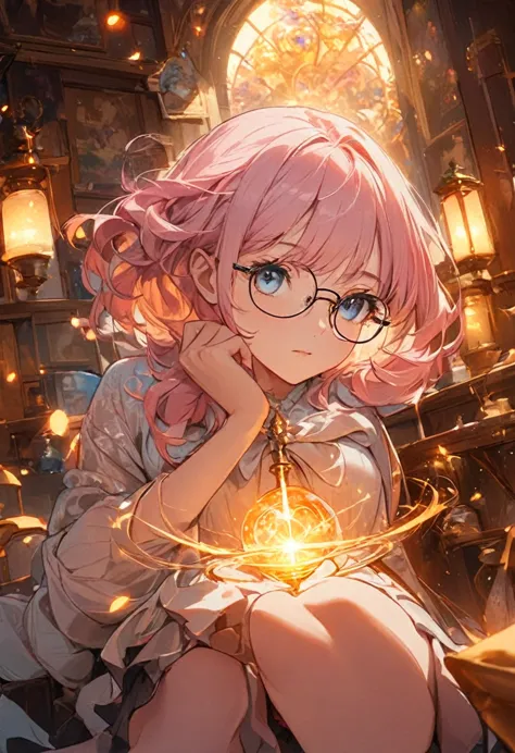 wearing glasses, Magical moments, 
break 視聴者に顔を向けて上目遣いで機嫌を伺う表情, 
break,  bright and charming eyes, 
break ( dynamic shot from the side:1.1,  Glance Shot ), 