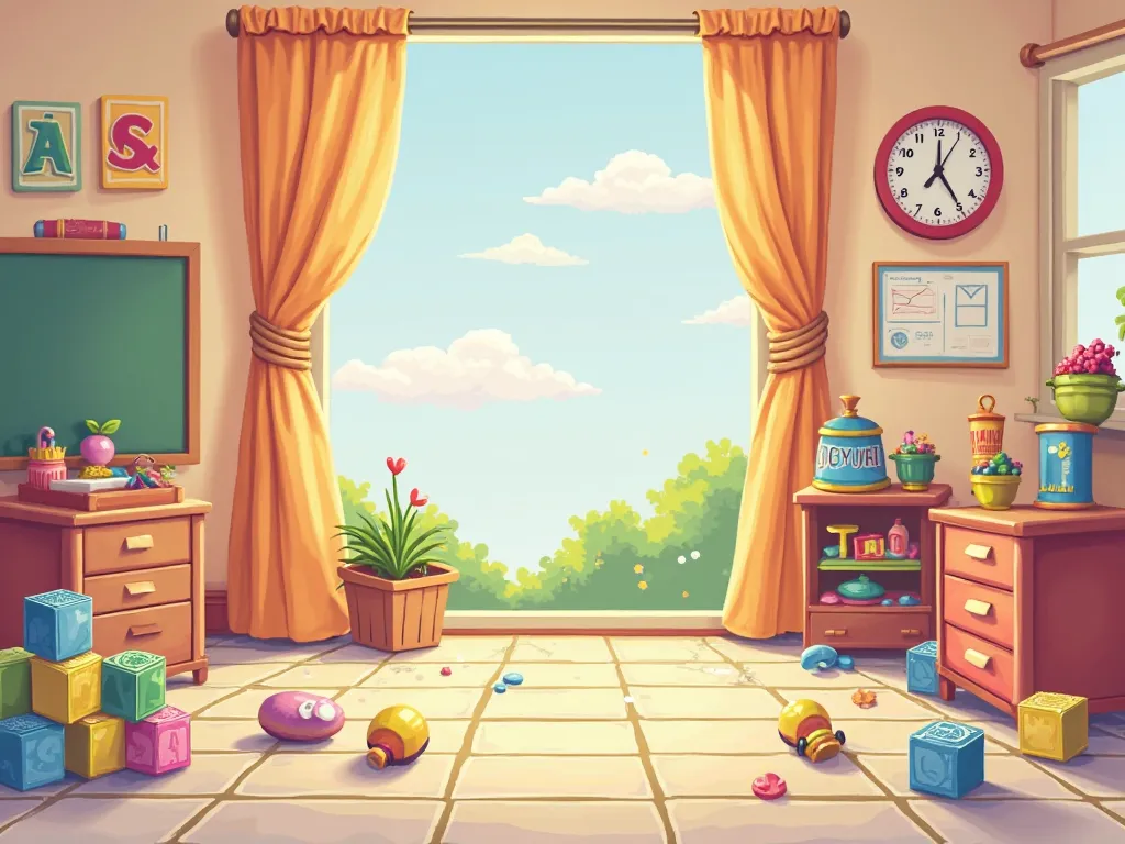 Background, no people, kindergaten room, pixel, simple, running game background
