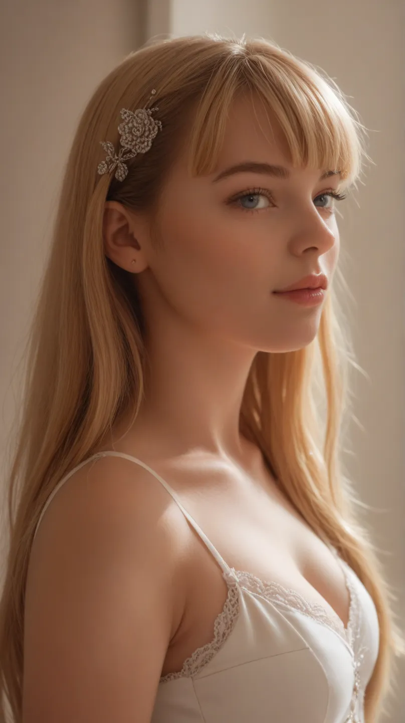 1girl, Solo, High Resolution, Masterpiece, Anatomically Correct, Accurate, Best Quality, blonde, long hair, bangs, 13yo