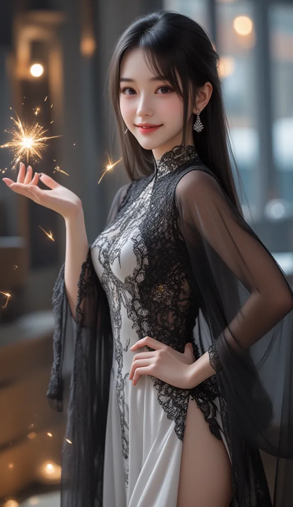 (  Super Cute Young Face  :1.1),(  Sparkling Clear Glamorous Eyes  :1.1), (Japanese idol's face :1.1),  Very Beautiful Cute Girl  ,,(18 years old:1.2),Delicate, smooth and soft long black straight hair, fair skin,(Happy and cheerful smile ),Professional Po...