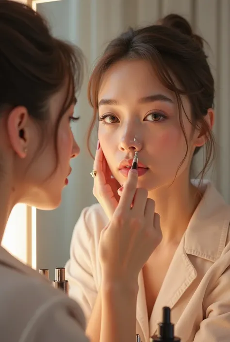 Girl applying contour to her nose makeup