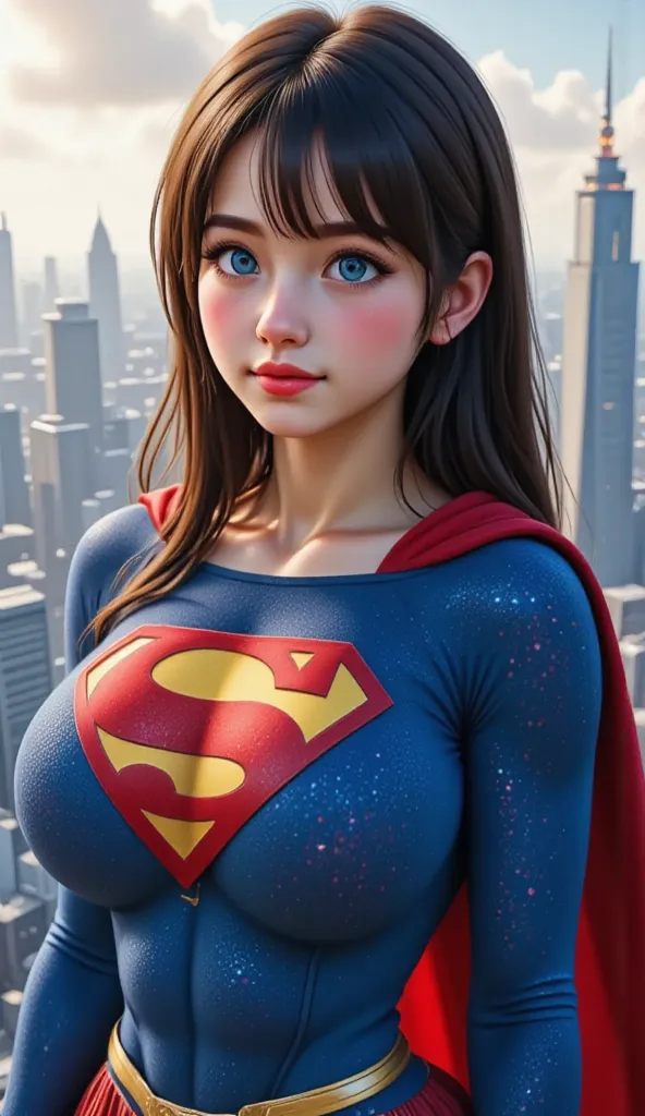 Atop a Tokyo skyscraper, wind whipping her vibrant red cape, stands a 16-year-old Japanese girl. Her classic 1980s blue Superman suit, textured with millions of tiny raised dots, clings to her form, a stark contrast to her youthful face. Dreamy blue eyes, ...