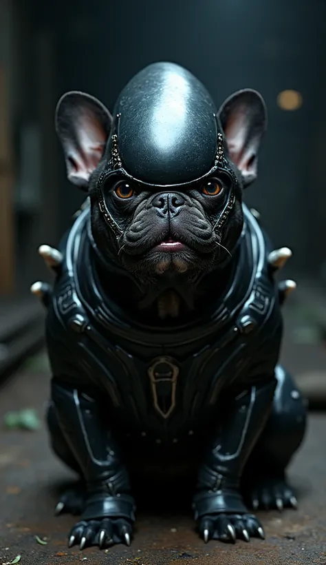 French bulldog dressed as Xenomorphs