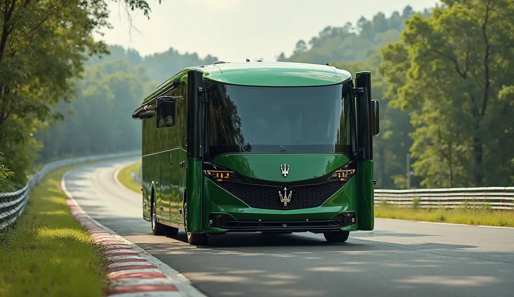 Maserati motorhome kampar track full front side open doors open sitting g .c.green color 