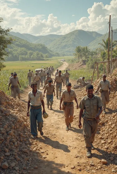 An image containing 10 labours working in a field for construction but without uniform