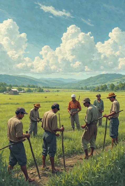 An image containing only 10 labours working in a field for construction but without uniform 