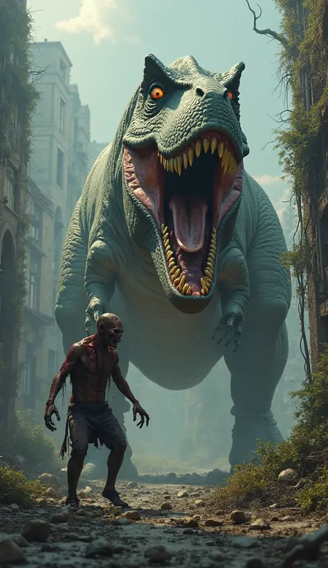 Tyrannosaurus rex and a zombie