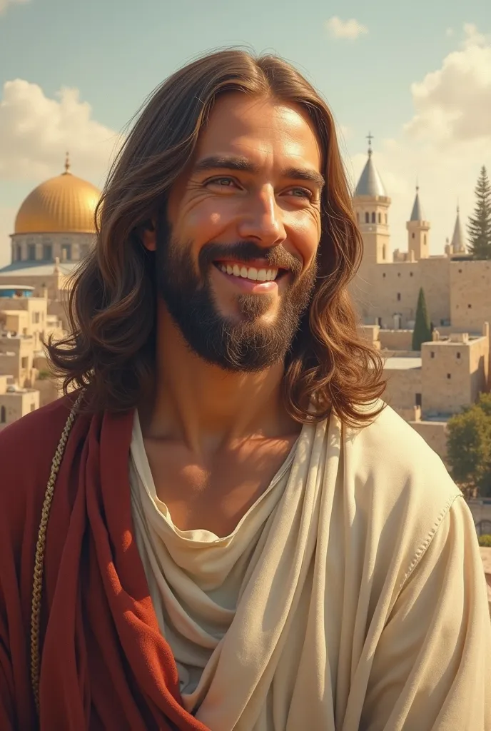 Jesus smiling in the holy city