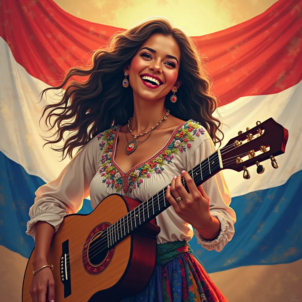 You can create a woman with a song and the flag of Paraguay and who says the text Happy Paraguayan Women's Day