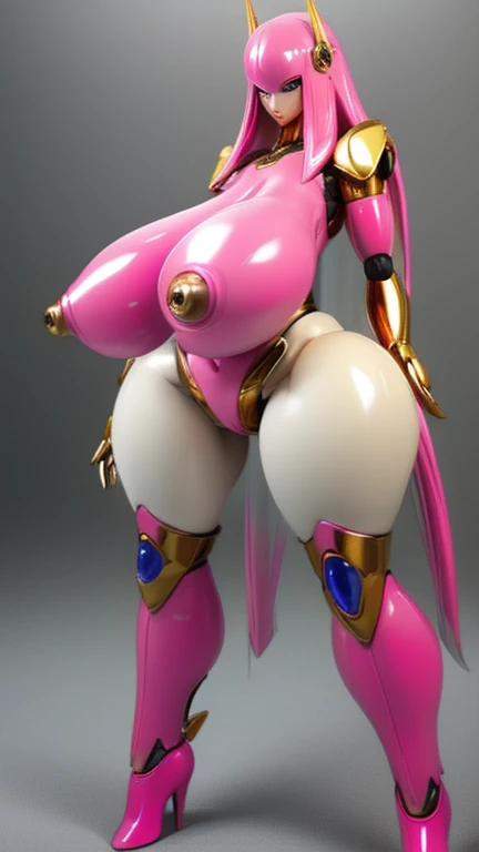 High resolution,high definition,nipples,camel fingers,（（（Very long and big boobs）））,Very huge boobs.,Female humanoid,humanoid,AnimeJapan,Robot face,full-fledged robot,metallic body,Metallic nipples,screw,White body,Pink arms,Pink feet,