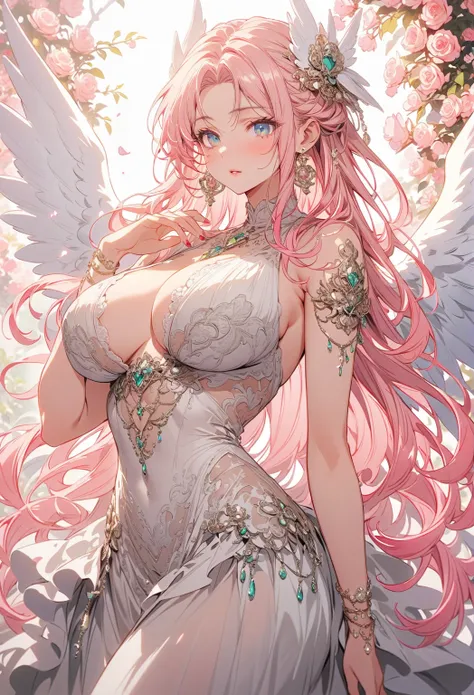 Black、pink and green,(top quality, is very detailed, high resolution, is very detailed的 CG),angel, she is beautiful ,Black 파자마, big boobs, Curvaceous beauty, ( mature woman),