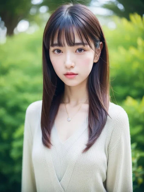 ((TOP QUALITY, 8k,  masterpiece :1.3)), 1 girl, ( she's surrounded by crowds :1.2),  cardigan :1.1, super detailed faces, beautiful eyes,( very realistic pictures , high definition, detailed faces, beautiful eyes),  Taken in front of a white wall 、Japanese...