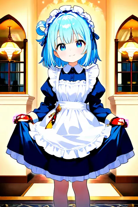  girl、Maid、Maid服、light blue hair、 light blue eyes、Luxury House、