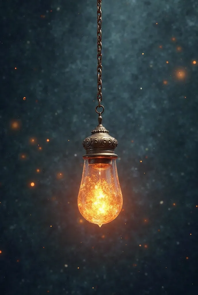 A picture of a thin bronze chain hanging from the top of the screen, slightly vibrating, with a crystalline background containing faint molecular star-like dots, with no lantern yet, as part of the Guardian glowing lantern design