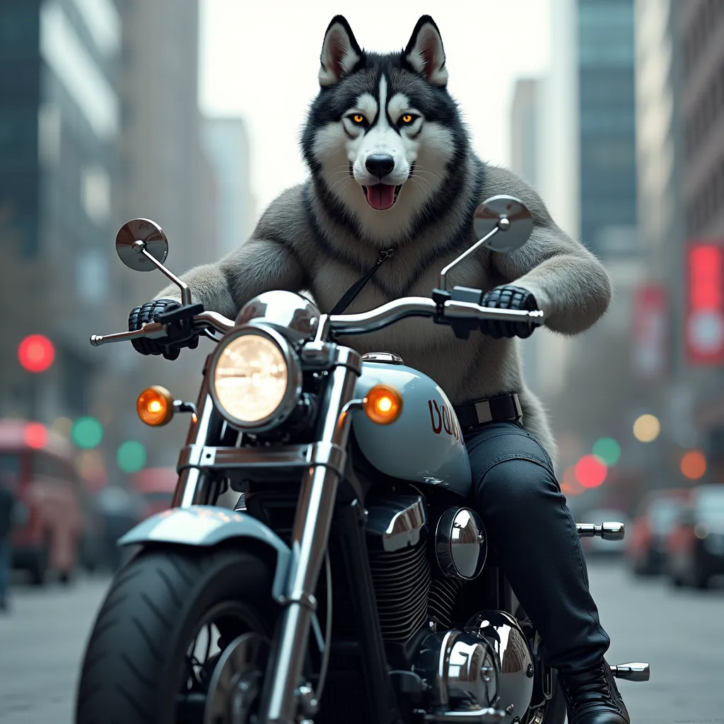  husky　Police motorcycle　 fluffy