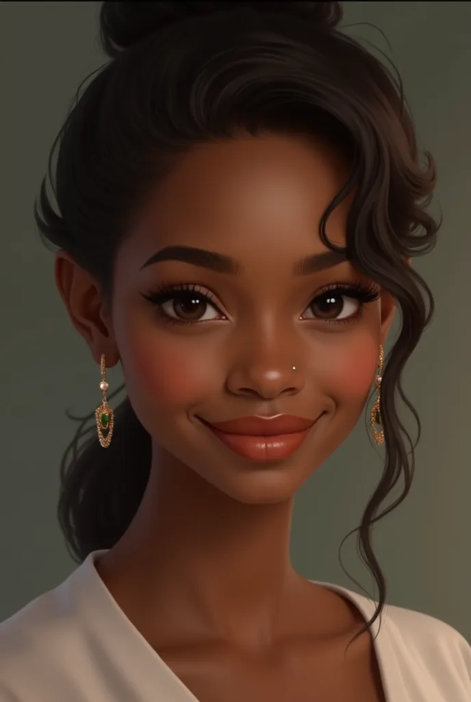 create an image of a young woman, Beautiful and sweet black woman.