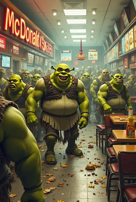 A shrek army invades a McDonald's