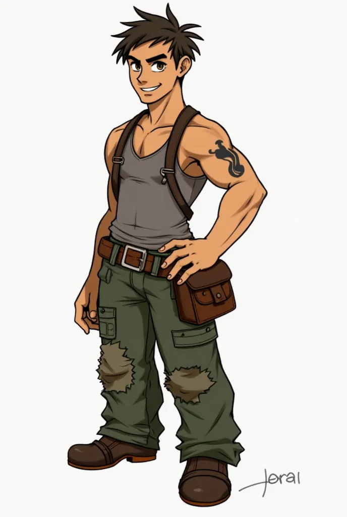 1. Jexral (Protagonist)
Size: 32x32 pixels
Color Palette: Earthy tones (browns, greens, tans)
Design:
Head: Short, messy hair in a dark brown color.
Body: Worn-out cargo pants (dark green) and a rugged brown leather satchel.
Tattoo: A jagged black line on ...