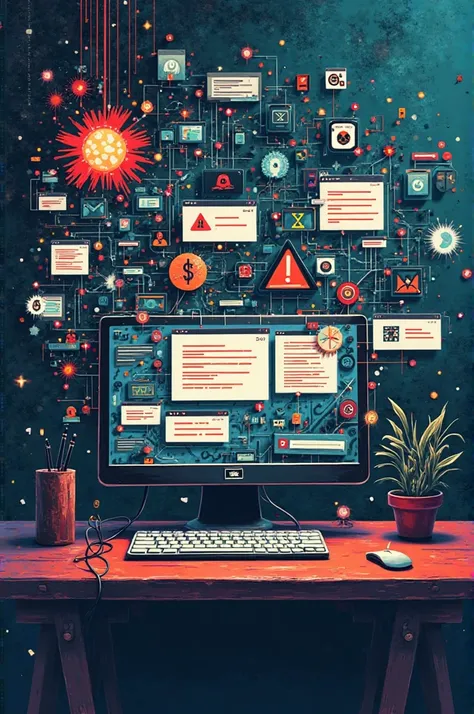 A stylized graphic of a computer screen displaying a cascade of error messages, warning pop-ups, and perhaps a small, symbolic explosion or skull-and-crossbones icon.  The background could be a montage of data streams, corrupted files, and frustrated users