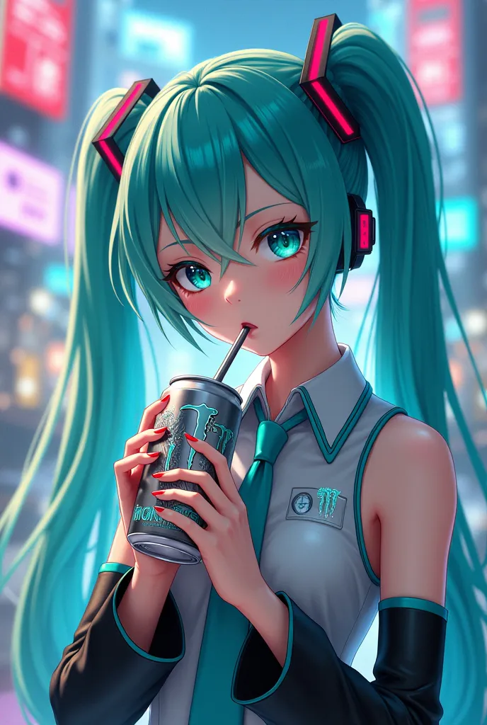 hatsune miku drinking energy white monster