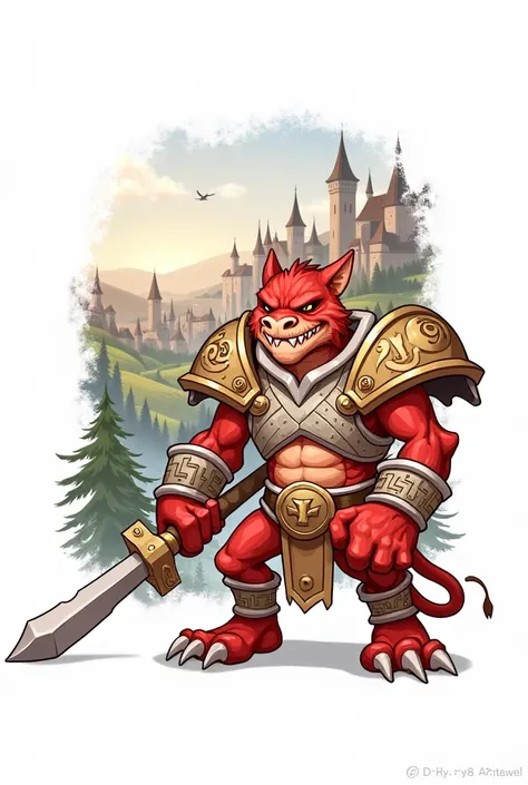 Kobold red, Medieval style warrior d&d, cartoon, 2D, Muscular