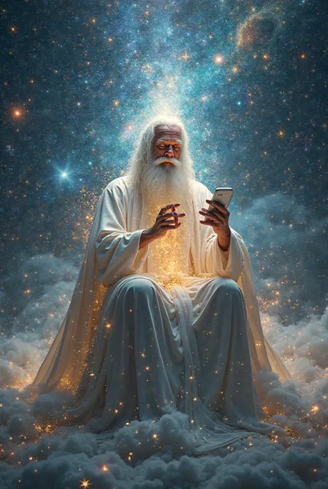 God who is sitting on a phone in the middle of the universe. According to bible.in 8k quality HDR 