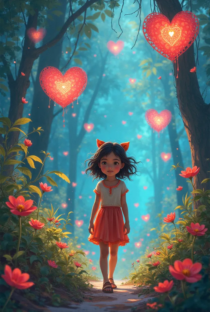 I would like you to create an image alluding to a story for a  girl, the story is called The Garden of Brilliant Hearts