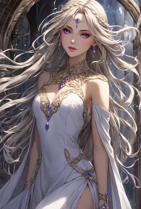 Lysandra was an exquisitely beautiful elf, with an otherworldly grace and poise that marked her as a being apart from the mundane world of humans. She stood tall and willowy, her lithe, toned body honed by years of arcane practice and secret rituals. Lysan...